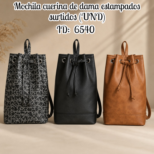 Mochila cuerina de dama estampados surtidos (UND)