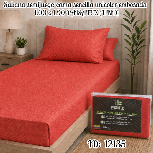Sabana cama sencilla unicolor embosada 1.00 x 1.90 PAISATEX (UND)