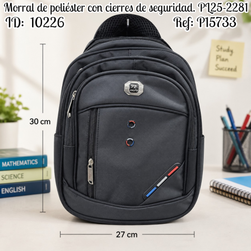 Morral de poliéster con cierres de seguridad. PL25-2281