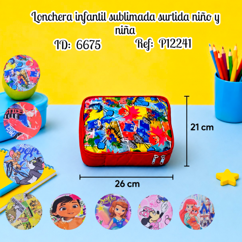 Lonchera infantil sublimada surtida niño y niña