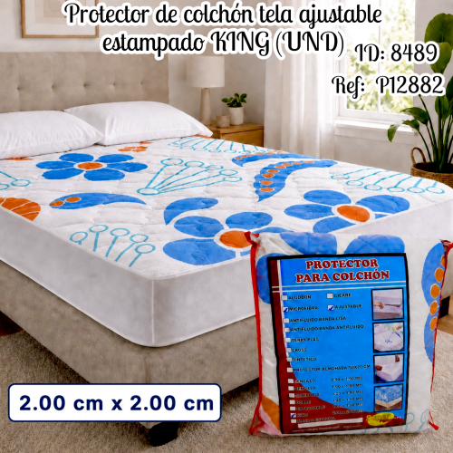 Protector de colchón tela ajustable estampado KING (UND)