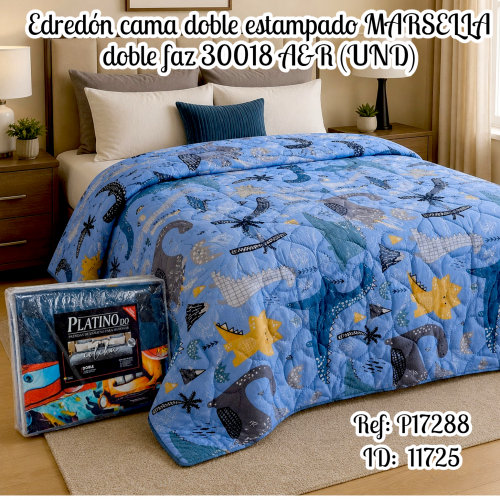 Tendido Edredón MARSELLA doble faz Estampado Cama DOBLE 1.40 (UND)
