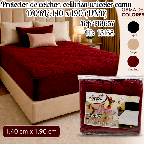 Protector de colchon colibrisa unicolor cama DOBLE 140 x 190 (UND)