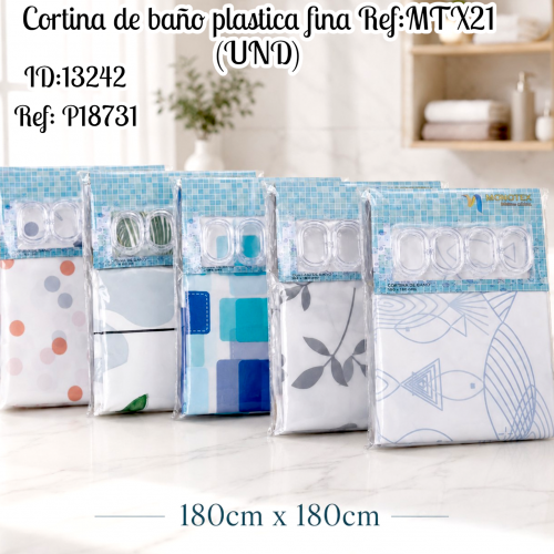 Cortina de baño plastica fina Ref:MTX21 (UND)