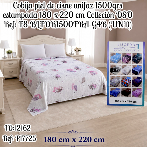 Cobija piel de cisne unifaz 1500grs estampada 180 x 220 cm Colleción OSO Ref: F8-BLFOR1500FRA-G4B (UND)