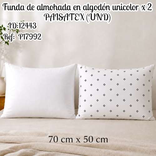 Funda de almohada en algodón unicolor x 2 PAISATEX (UND)