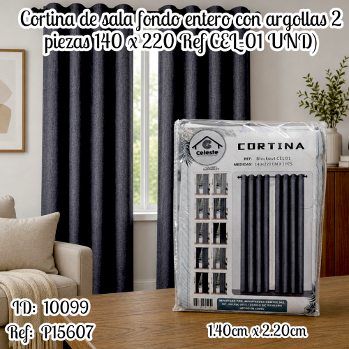 Cortina de sala  fondo entero con argollas 2 piezas  140 x 220  Ref CL-01 UND)