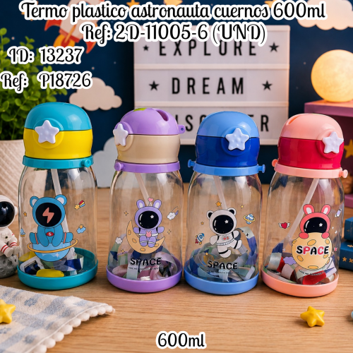 Termo plastico astronauta cuernos 600ml Ref: 2D-11005-6 (UND)