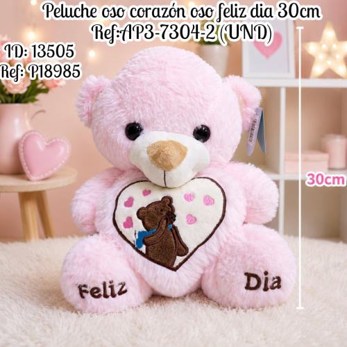 Peluche oso corazón oso feliz dia 30cm Ref:AP3-7304-2 (UND)
