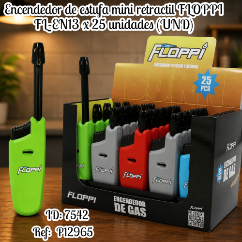 Encendedor de estufa mini retractil FLOPPI FL-EN13 x 25 unidades (UND)