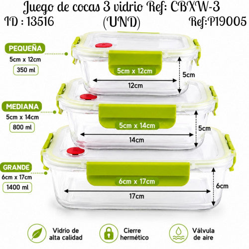Juego de cocas 3 vidrio Ref: CBXW-3 (UND)