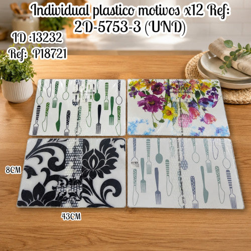 Individual plastico motivos x12 Ref: 2D-5753-3 (UND)