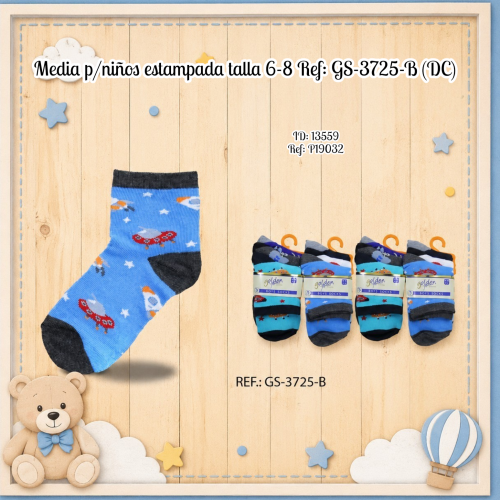 Media p/niños estampada talla 6-8 Ref: GS-3725-B (UND)