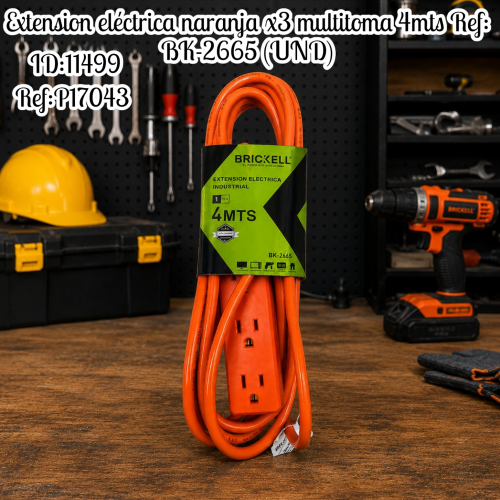 Extension eléctrica naranja x3 multitoma  4mts Ref: BK-2665 (UND)
