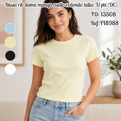 Blusa rib dama manga cuello redondo talla: U ptx (DC)