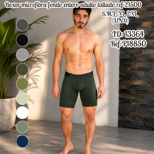 Boxer microfibra fondo entero adulto tallado ref:21500 S,M,L,XL,2XL (UND)