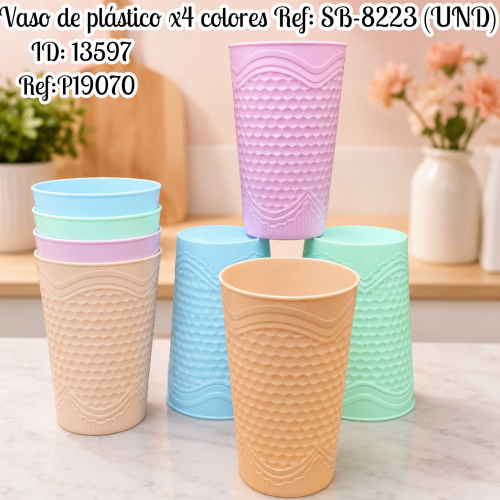 Vaso de plástico x4 colores Ref: SB-8223 (UND)