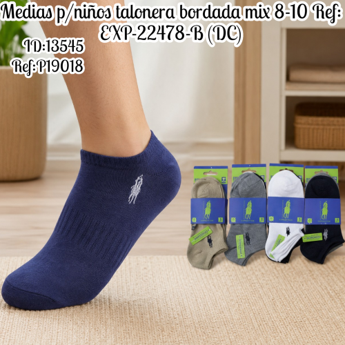 Medias p/niños talonera bordada mix 8-10 Ref: EXP-22478-B (UND)