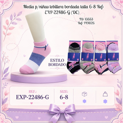 Media p/niñas tobillera bordada talla 6-8 Ref: EXP-22486-G (UND)