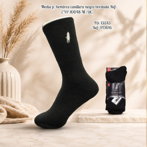 Media p/hombres canillera negra bordada Ref: EXP-10048-M (UND)