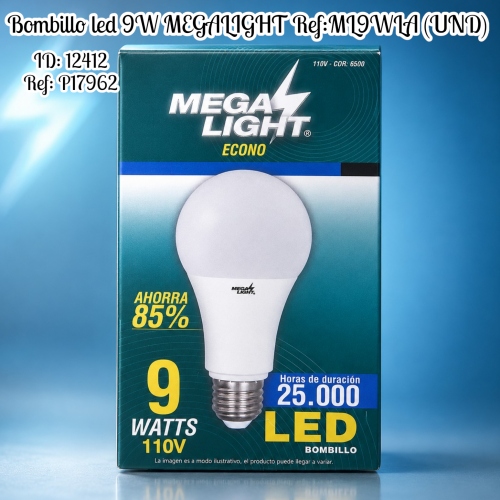 Bombillo led 9W MEGALIGHT Ref:ML9WLA (UND)