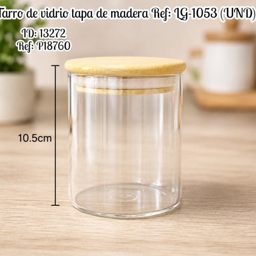 Tarro de vidrio tapa de madera Ref: LG-1053 (UND)