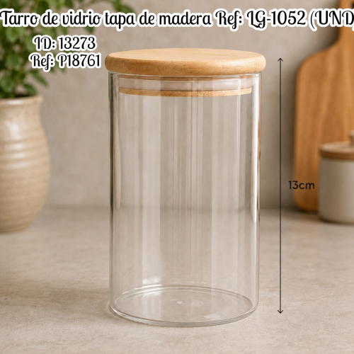 Tarro de vidrio tapa de madera Ref: LG-1052 (UND)