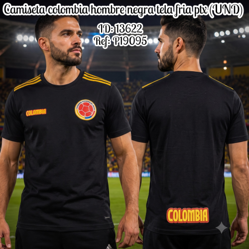 Camiseta colombia hombre negra tela fria ptx (UND)