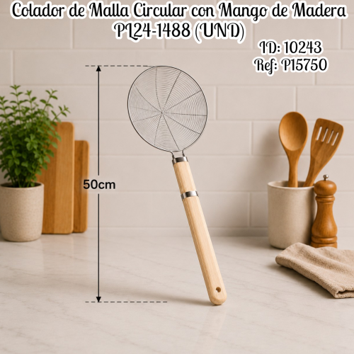 Colador de Malla Circular con Mango de Madera PL24-1488 (UND)