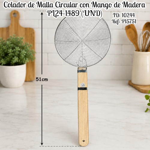Colador de Malla Circular con Mango de Madera PL24-1489 (UND)
