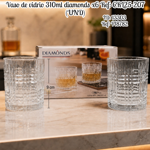 Vaso de vidrio 310ml diamonds x6 Ref: CRL25-207 (UND)