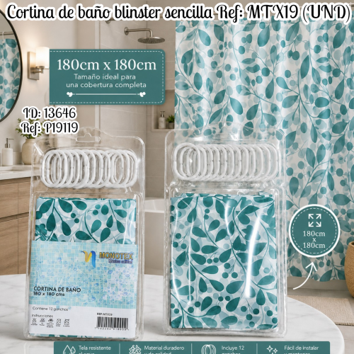 Cortina de baño blinster sencilla Ref: MTX19 (UND)
