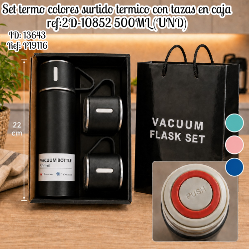 Set termo colores surtido termico con tazas en caja ref:2D-10852 500ML (UND)