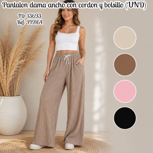 Pantalon dama ancho con cordon y bolsillo (UND)