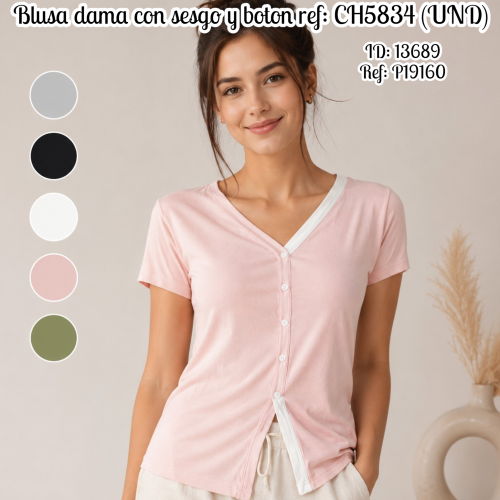 Blusa dama con sesgo y boton ref: CH5834 (UND)