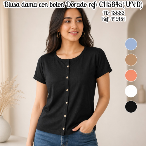 Blusa dama con boton Dorado ref: CH5845(UND)