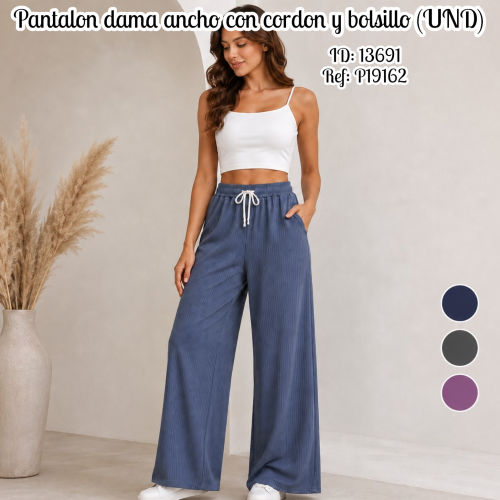 Pantalon dama ancho con cordon y bolsillo (UND)