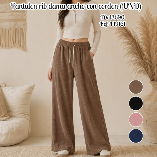 Pantalon rib dama ancho con cordon (UND)