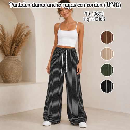 Pantalon dama ancho rayas con cordon (UND)