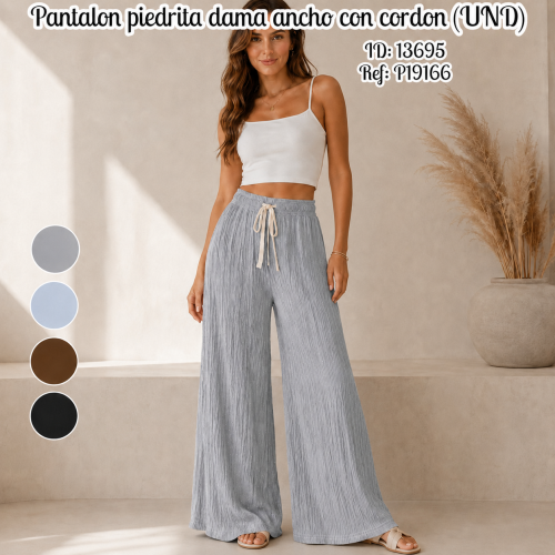 Pantalon piedrita dama ancho con cordon (UND)