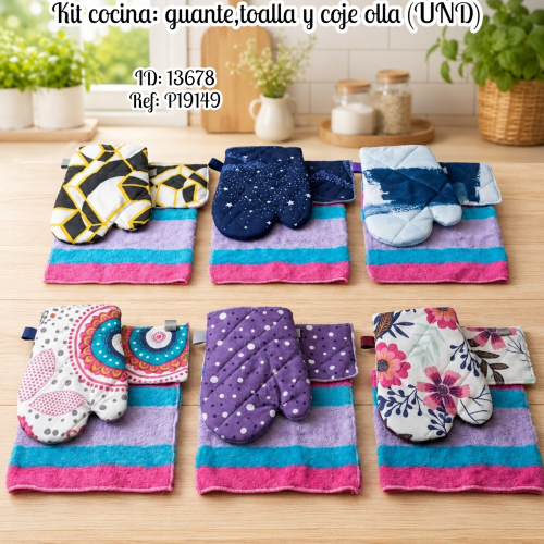 Kit cocina: guante,toalla y coje olla (UND)