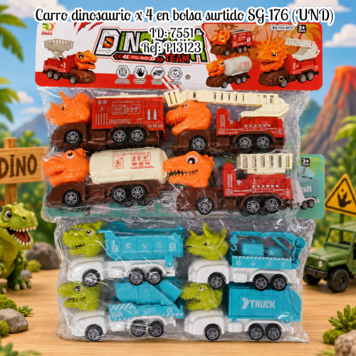 Carro dinosaurio x 4 en bolsa surtido SG-176 (UND)