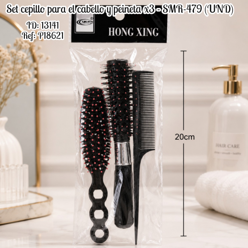 Set cepillo para el cabello y peineta x3 - SMR-479 (UND)