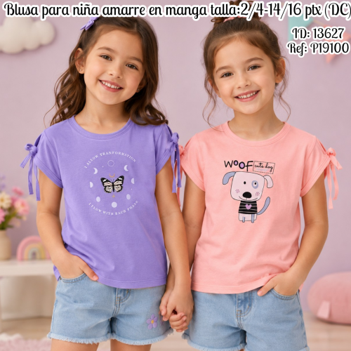 Blusa para niña amarre en manga talla:2/4-14/16 ptx (DC)