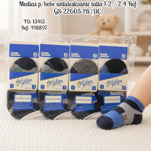 Medias p/bebe antideslizante talla 1-2 / 2-4 Ref: GS-22605-1B (DC)
