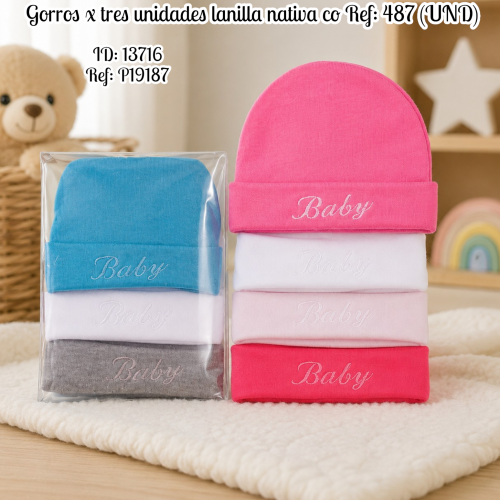 Gorros x tres unidades lanilla nativa co Ref: 487 (UND)
