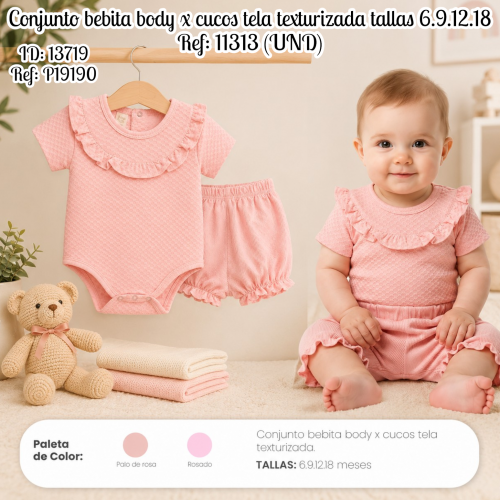Conjunto bebita body x cucos tela texturizada tallas 6.9.12.18 Ref: 11313 (UND)