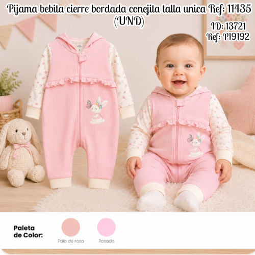 Pijama bebita cierre bordada conejita talla unica Ref: 11435 (UND)