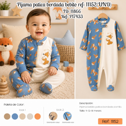 Pijama patica bordada bebito ref: 11152(UND)