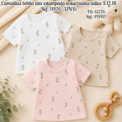 Camisillas bebita tela estampada texturizadas tallas 9.12.18 Ref: 11426 (UND)
